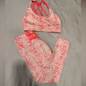 Fabletics Pink and Cream Snake Print Activewear Set